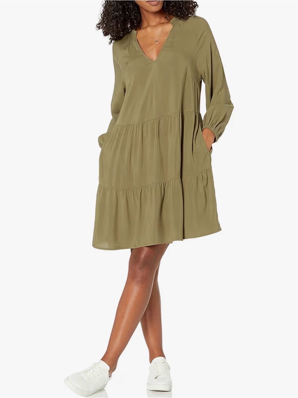 The Drop Caralyn Mirand Olive Green Mini Dress V Neck Boho Medium Large XL 2XL